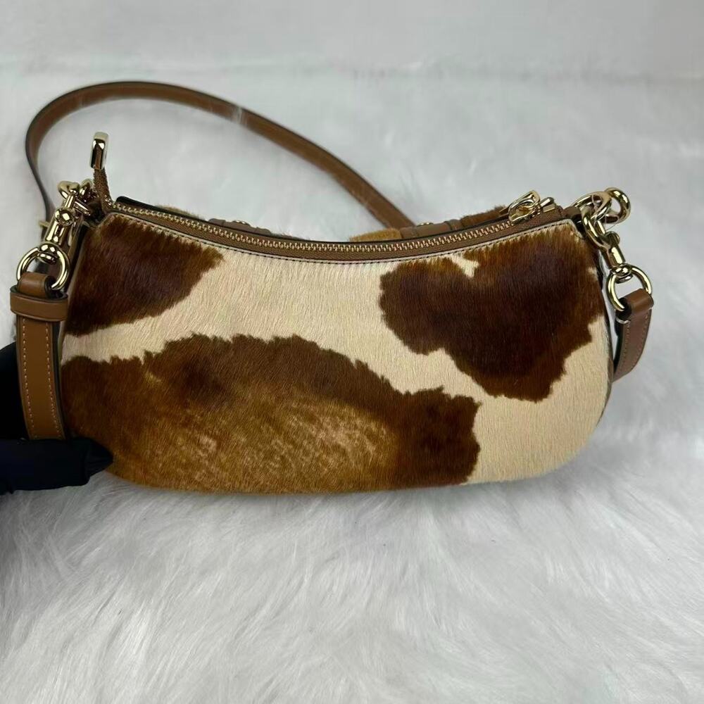 Coach Ashton Shoulder Bag In Haircalf With Cow Print Gold/Cow Multi CDW47 NWT - Picture 5 of 10